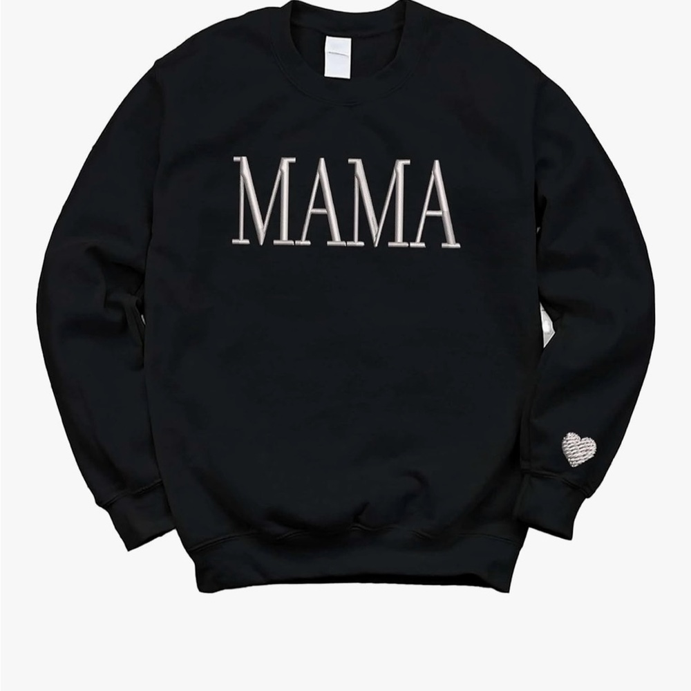 Embroidered Black “MAMA” Crewneck Sweatshirt (Large) NWT